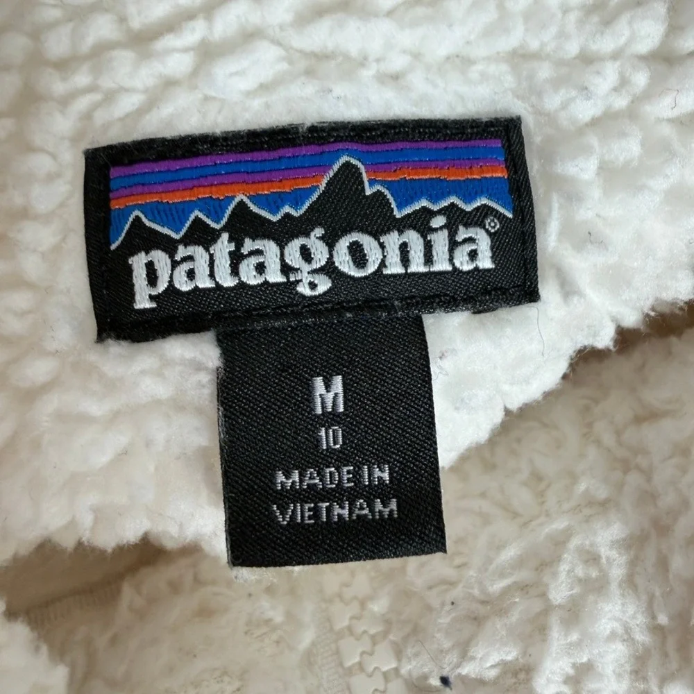 Patagonia Girls Los Gatos Fleece Vest Birch White Full Zip Size M 10